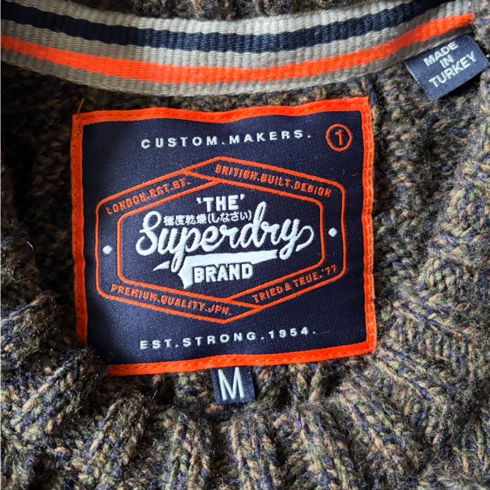 Superdry Olive Green Cable Knit Crewneck Sweater - Picture 2 of 12